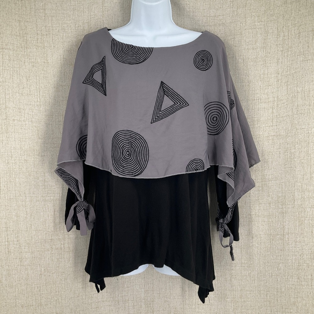 Feratelli Artsy Tunic Top Womens S Gray Geometric Asymmetric‎ Lagenlook NEW